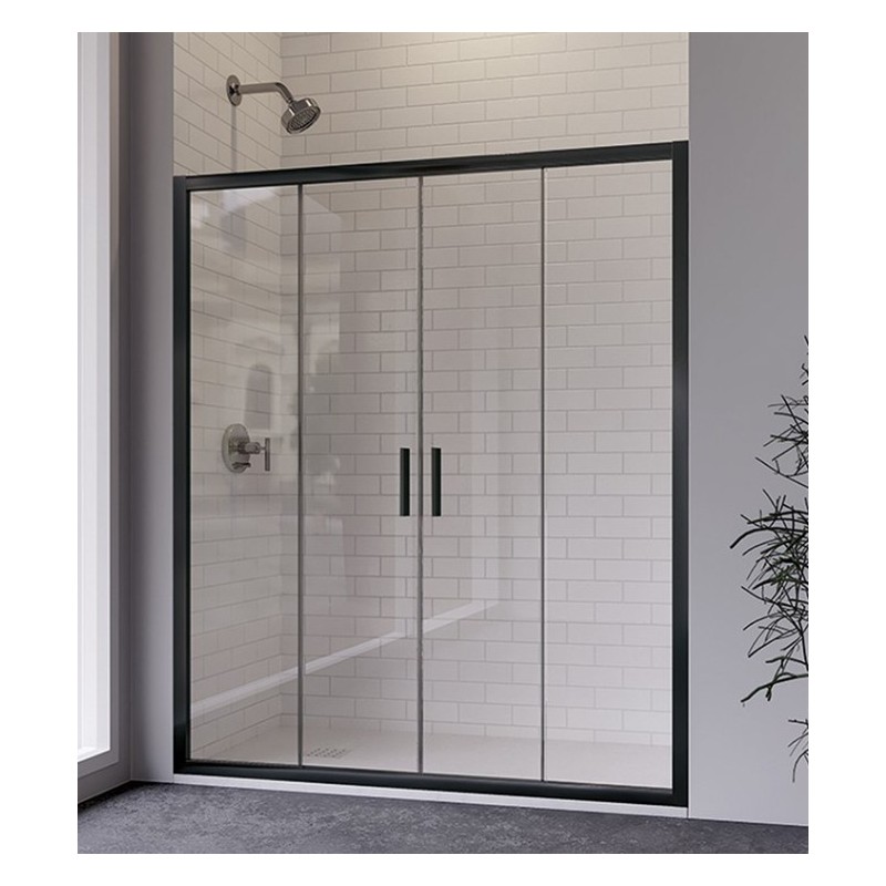 GORENA MAMPARA GALAPAGOS BK 2HOJAS 2PANELES 150*190CM NEGRO TRANSPARENTE