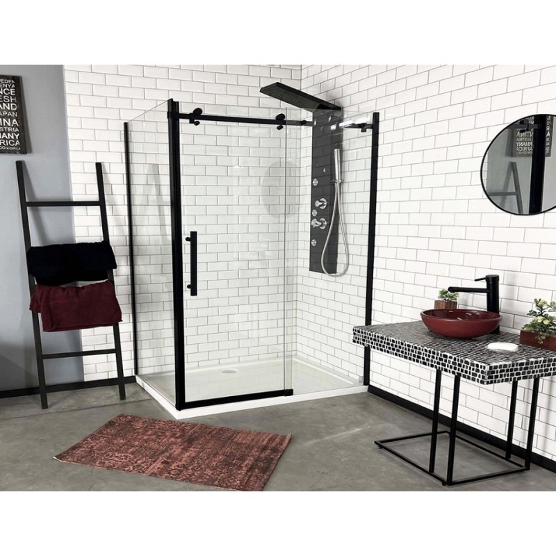 GORENA MAMPARA BELFAST 2HOJAS 1MOVIBLE 120*80*190CM NEGRO TRASNPARENTE
