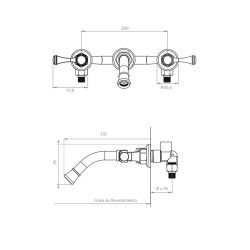 ANDEZ ANTIQUE LEVER LAVATORIO PARED 3 AGUJEROS BRONCE VIEJO