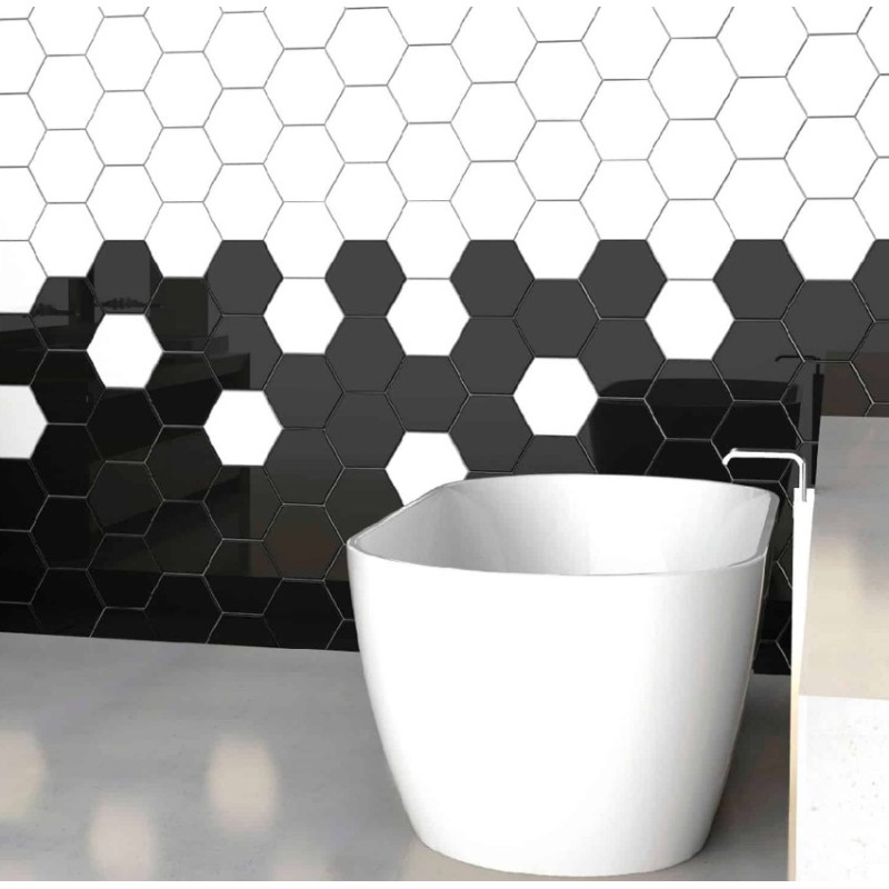 ACUARELA HEXAGONAL PORCELANATO NEGRO MATE 17.5X20cm